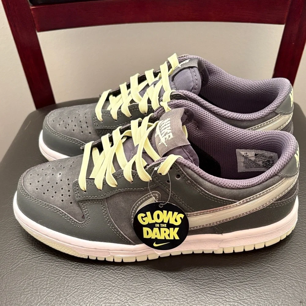 New Nike Dunk Low Gray White Sneakers with‎ Glow Feature Size 4.5 Youth 6 Women